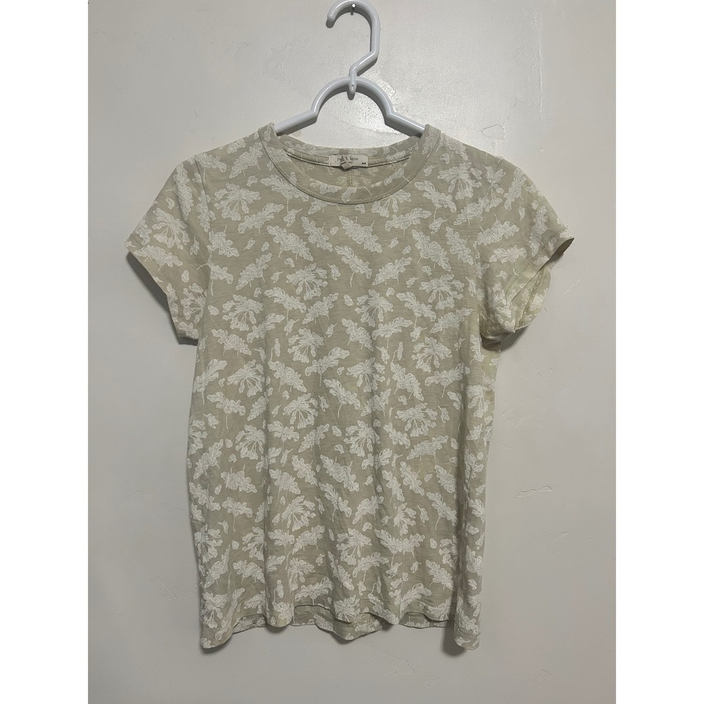 Rag & Bone Women Sage Green‎ Organic Pima Cotton Botanical Leaf Print T-Shirt M